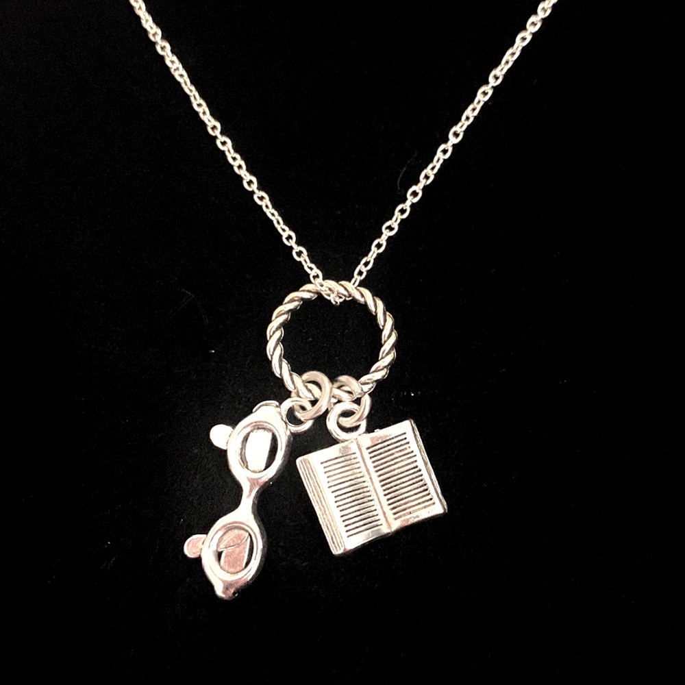 Book Lover Charm Necklace Book Reading Glasses Avid Reader Gift